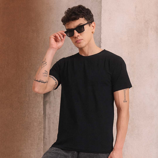 Regular Fit Cotton T-Shirt – Midnight Black | Comfortable & Timeless Style