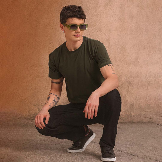 Epivu Classic Crew Neck T-Shirt – Olive Green | Regular Fit Cotton Short Sleeve