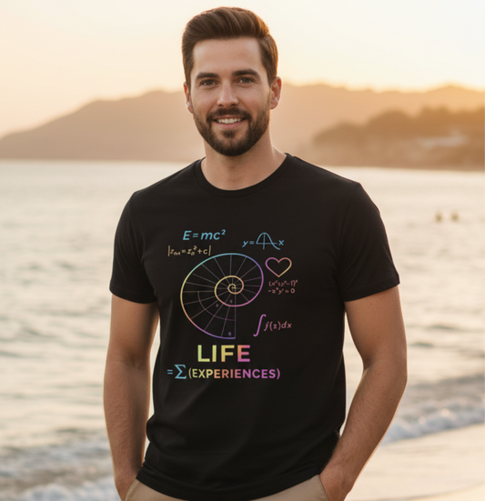 Life = Σ(Experiences) Graphic Regular T-Shirt – Math & Science Inspired Motivational Tee for Men, Black