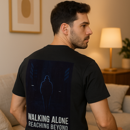 Walking Alone Reaching Beyond Graphic Regular T-Shirt – Motivational Urban Night Tee for Men