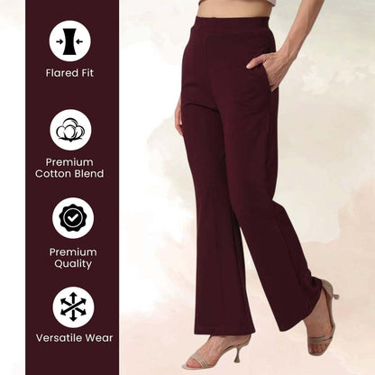 Women’s High-Waist Flared Pants –  Burgundy Bliss | Elegant Office & Casual Wear