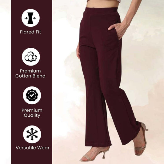 Women’s High-Waist Flared Pants –  Burgundy Bliss | Elegant Office & Casual Wear