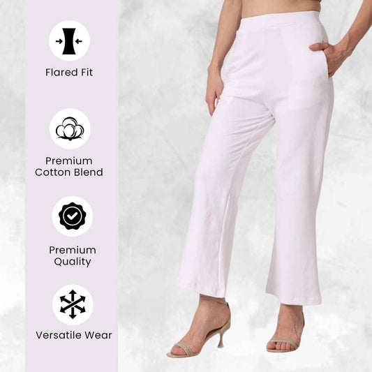 Women’s High-Waist Flared Pants – Pearl White | Elegant Office & Casual Wear