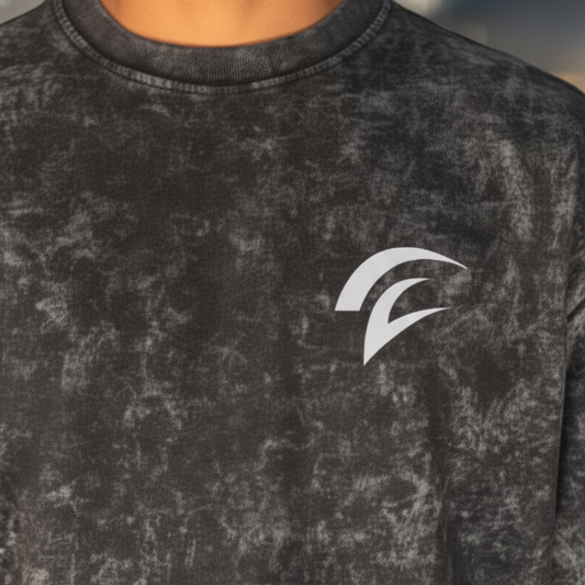 Premium Acid Wash Oversized Cotton Terry T-Shirt – 240 GSM Bio-Washed (Black)