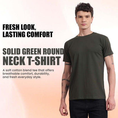 Epivu Classic Crew Neck T-Shirt – Olive Green | Regular Fit Cotton Short Sleeve