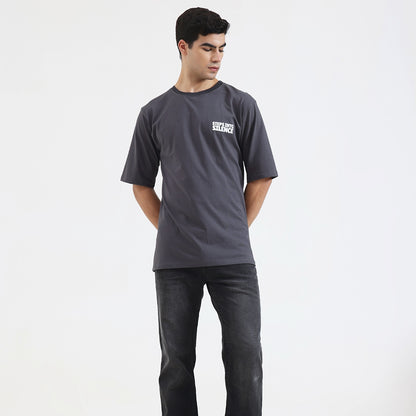 Steps Into Silence Oversized Graphic T-Shirt – Mountain Trekking Adventure Tee for Men, Grey