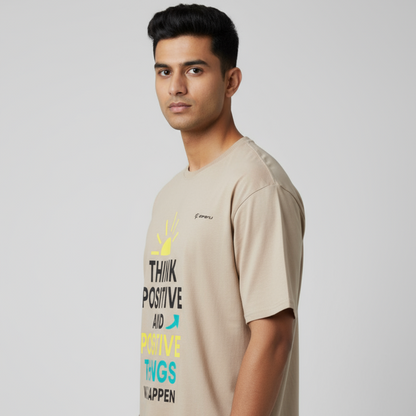 Think Positive and Positive Things Will Happen Graphic T-Shirt – Motivational Oversized Tee for Men