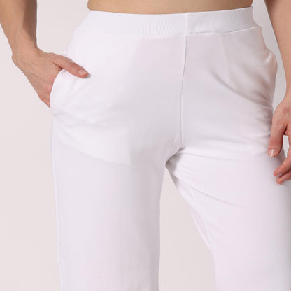 Women’s High-Waist Flared Pants – Pearl White | Elegant Office & Casual Wear