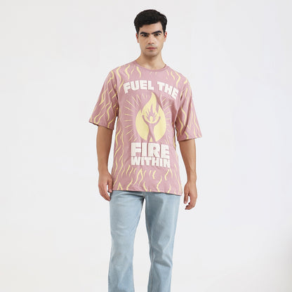 Fuel The Fire Within Graphic Oversized T-Shirt – Motivational Flame Print Tee for Men, Onion