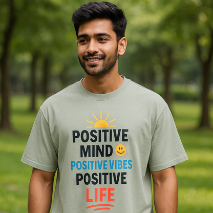 Epivu Positive Mind Inspirational T-Shirt, Oversized Comfort Fit, Premium Soft Fabric, Sage Green