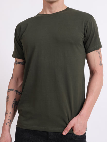 Epivu Classic Crew Neck T-Shirt – Olive Green | Regular Fit Cotton Short Sleeve