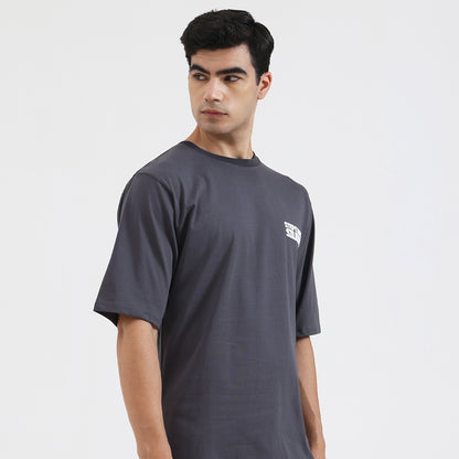 Steps Into Silence Oversized Graphic T-Shirt – Mountain Trekking Adventure Tee for Men, Grey