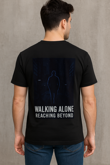 Walking Alone Reaching Beyond Graphic Regular T-Shirt – Motivational Urban Night Tee for Men